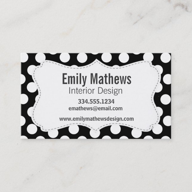 Black & White Polka Dots Business Card (Front)