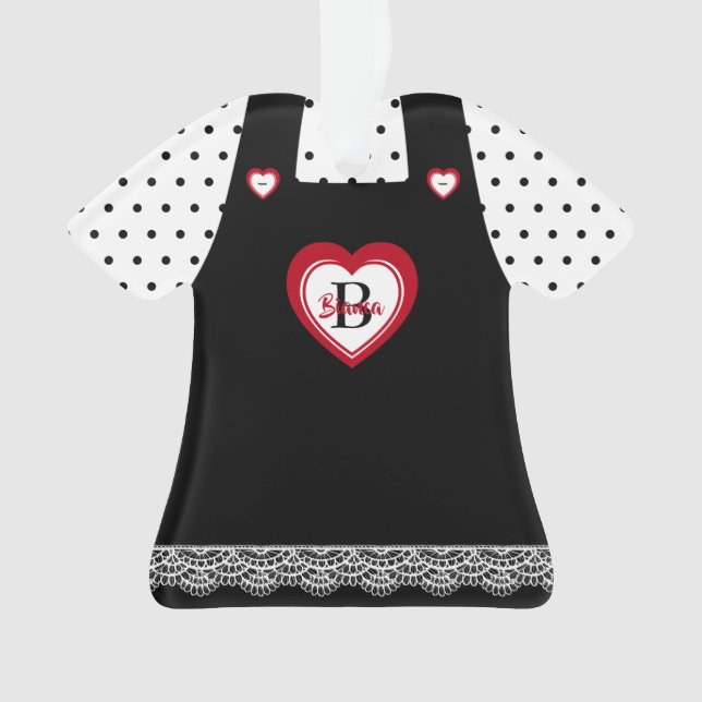 Black & White Polka Dots Lace Pinafore Doll Dress Ornament (Front)