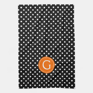 Black & White Polka Dots Orange Accent Tea Towel