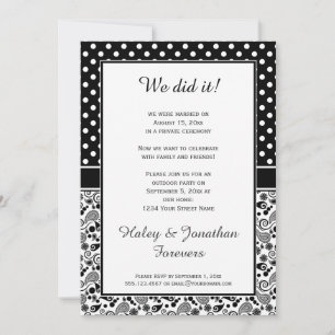 Black White Polka Dots over Paisley Reception Only Invitation