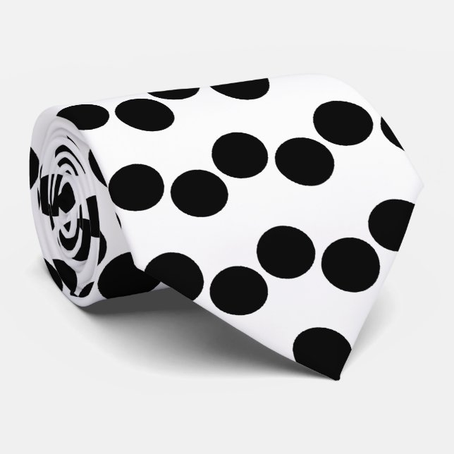 Black White Polka Dots Pattern Tie (Rolled)