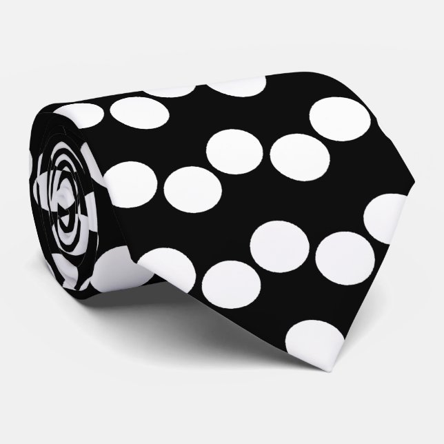 Black White Polka Dots Pattern Tie (Rolled)