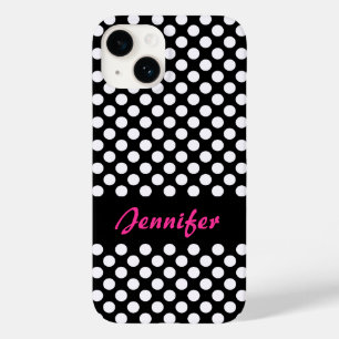 Black White Polka Dots Personalised Name Case-Mate iPhone 14 Case