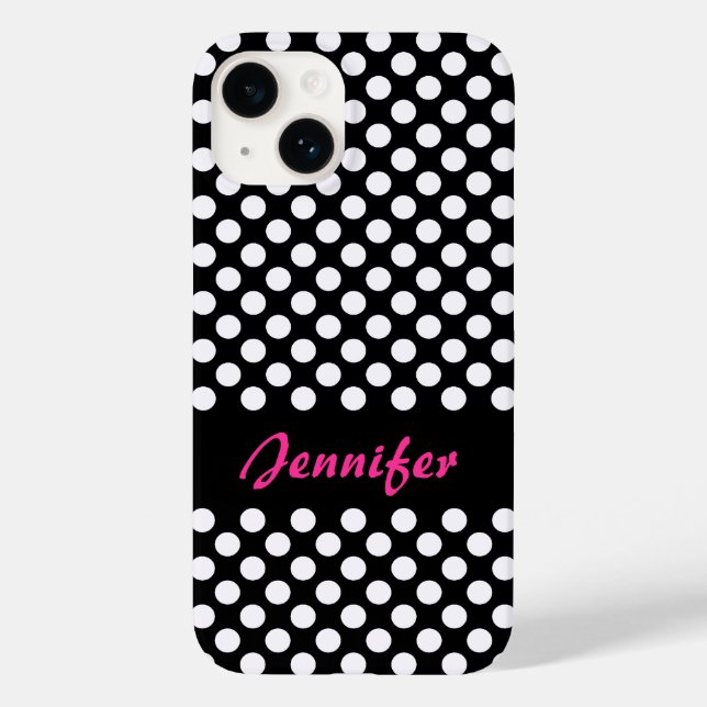 Black White Polka Dots Personalised Name Case-Mate iPhone Case (Back)