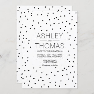 Black white polka dots simple chic wedding invitation
