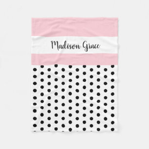 black/white polka dots w pink/white; personalised fleece blanket