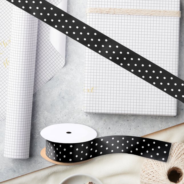 Black White Polka Dots Wedding Birthday Gift Wrap Satin Ribbon (Black White Polka Dots Wedding Birthday Gift Wrap Satin Ribbon)