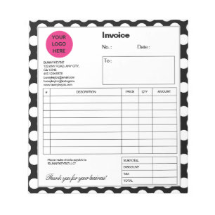 Black White Polkadot Company Business Shop Invoice Notepad