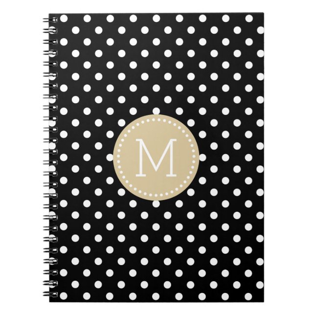 Black & White Polkadots Pattern Blue Accent Notebook (Front)