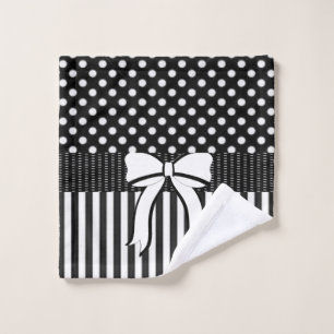 Black White Polkdaot Stripe Bathroom Towel Sets