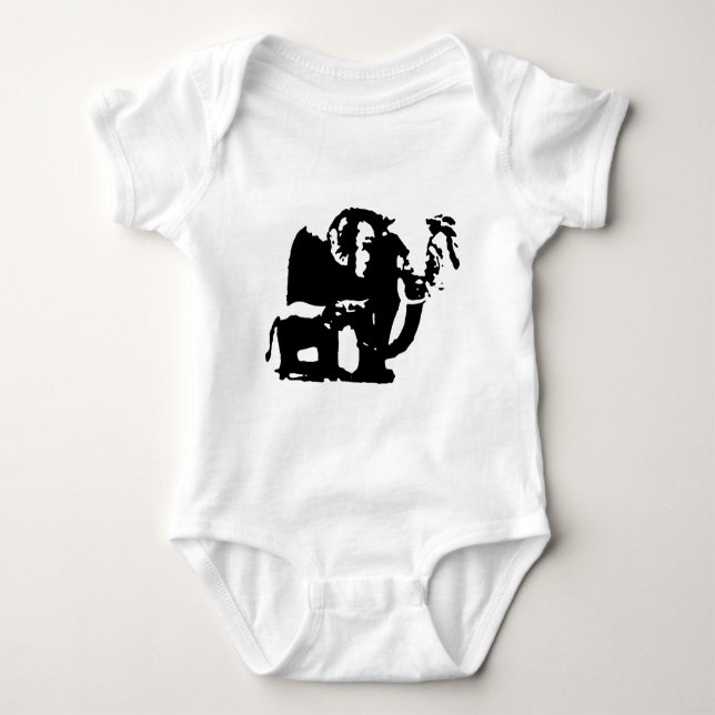 Black White Pop Art Baby & Mum Elephants Baby Bodysuit (Front)