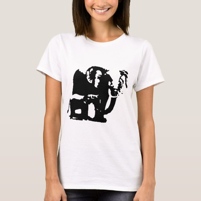 Black White Pop Art Baby & Mum Elephants T-Shirt (Front)