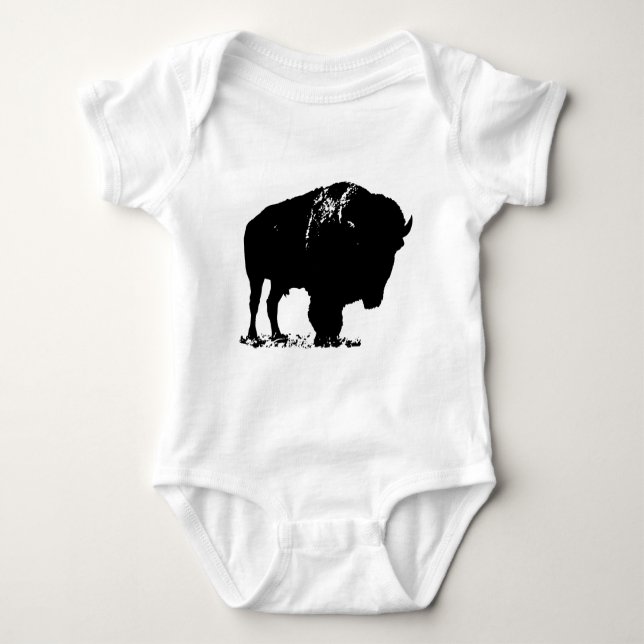 Black & White Pop Art Bison Buffalo Baby Bodysuit (Front)