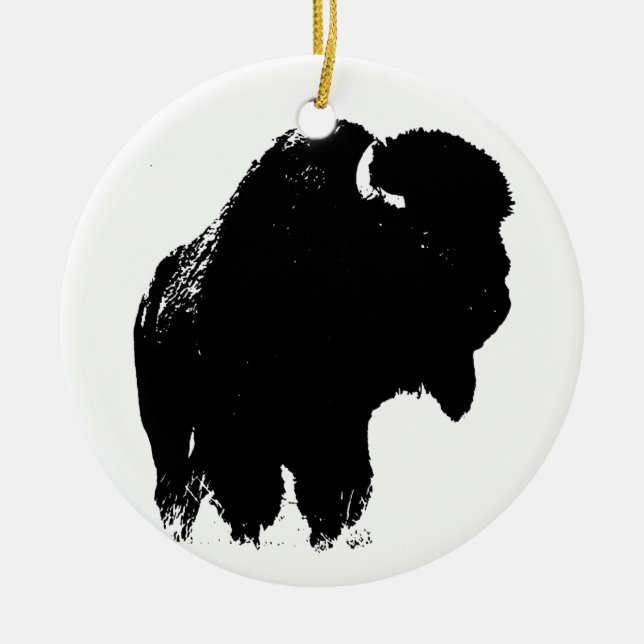 Black & White Pop Art Bison Buffalo Ceramic Ornament (Front)