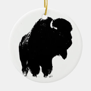 Black & White Pop Art Bison Buffalo Ceramic Ornament