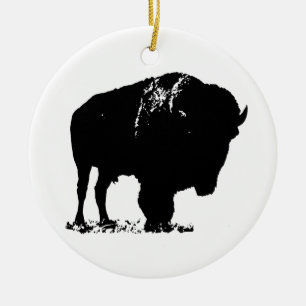 Black & White Pop Art Bison Buffalo Ceramic Ornament