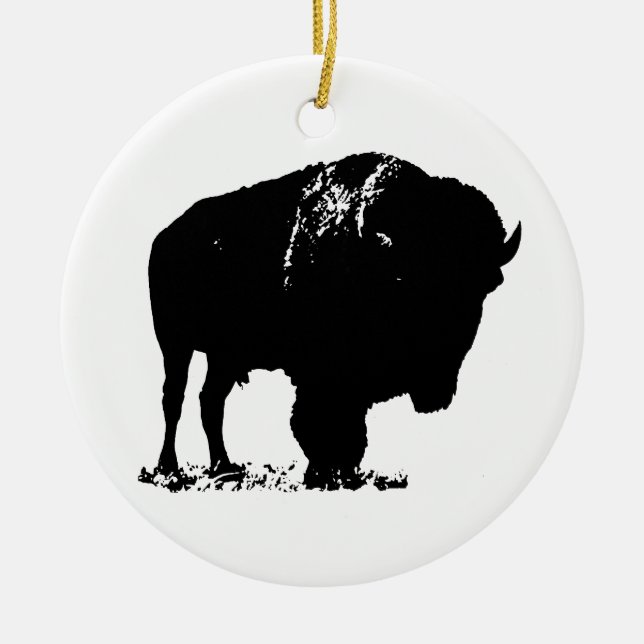 Black & White Pop Art Bison Buffalo Ceramic Ornament (Front)