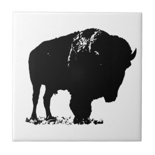 Black & White Pop Art Bison Buffalo Ceramic Tile