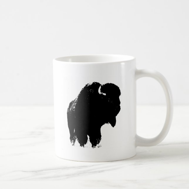 Black & White Pop Art Bison Buffalo Coffee Mug (Right)