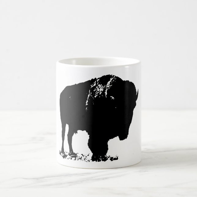 Black & White Pop Art Bison Buffalo Coffee Mug (Center)
