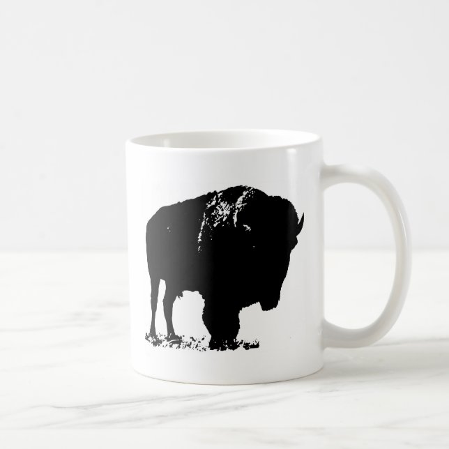 Black & White Pop Art Bison Buffalo Coffee Mug (Right)