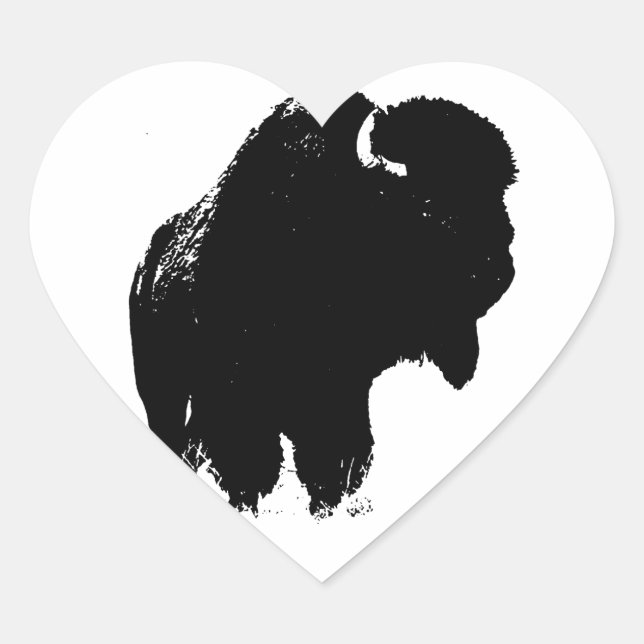 Black & White Pop Art Bison Buffalo Heart Sticker (Front)