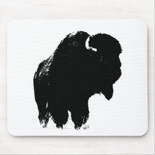 Black & White Pop Art Bison Buffalo Mouse Pad