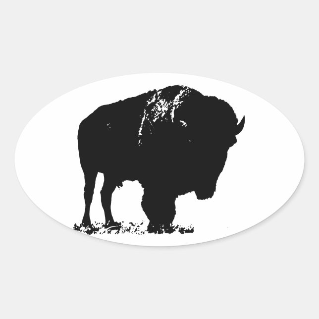 Black & White Pop Art Bison Buffalo Oval Sticker (Front)