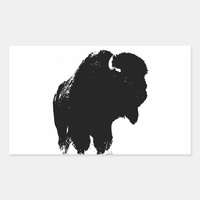 Black & White Pop Art Bison Buffalo Rectangular Sticker (Front)