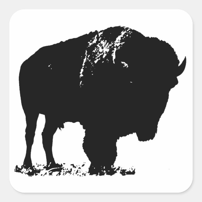 Black & White Pop Art Bison Buffalo Square Sticker (Front)