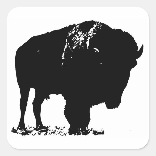 Black & White Pop Art Bison Buffalo Square Sticker (Front)
