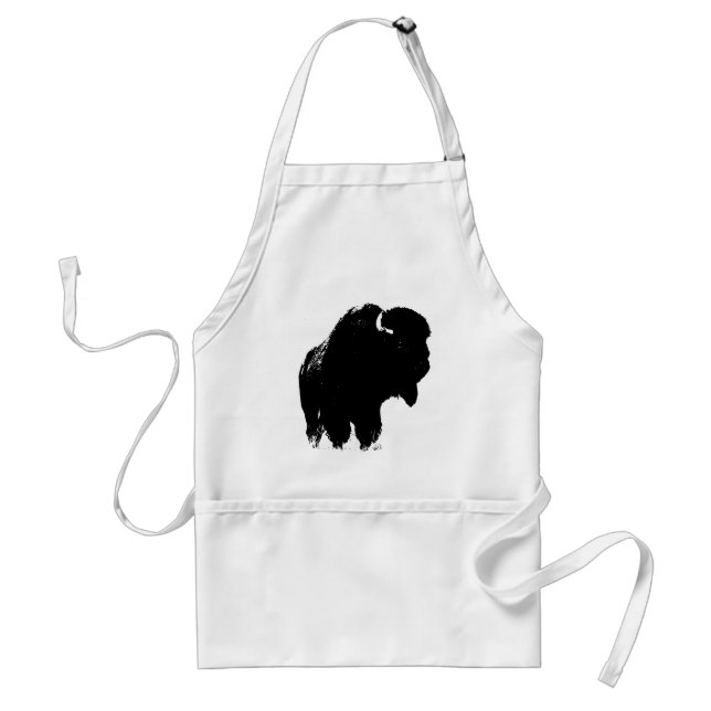Black & White Pop Art Bison Buffalo Standard Apron (Front)