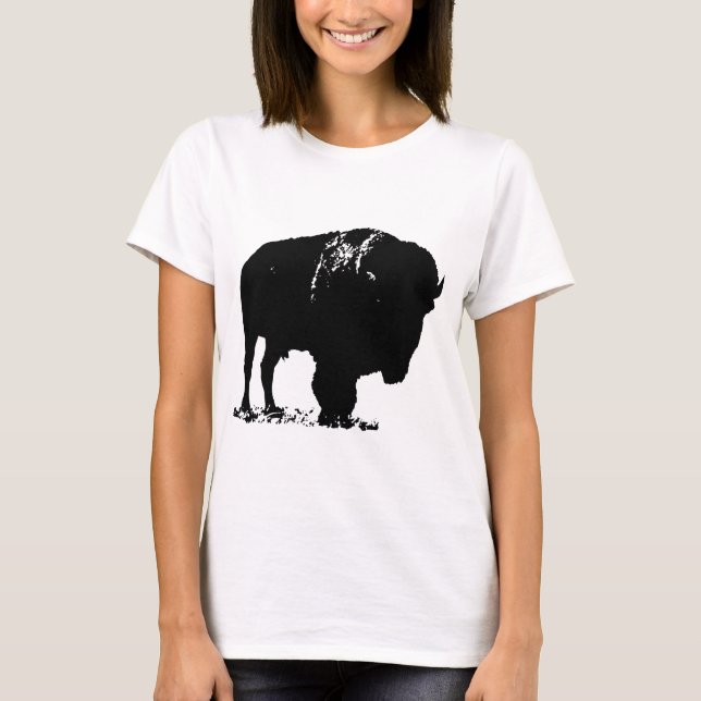Black & White Pop Art Bison Buffalo T-Shirt (Front)