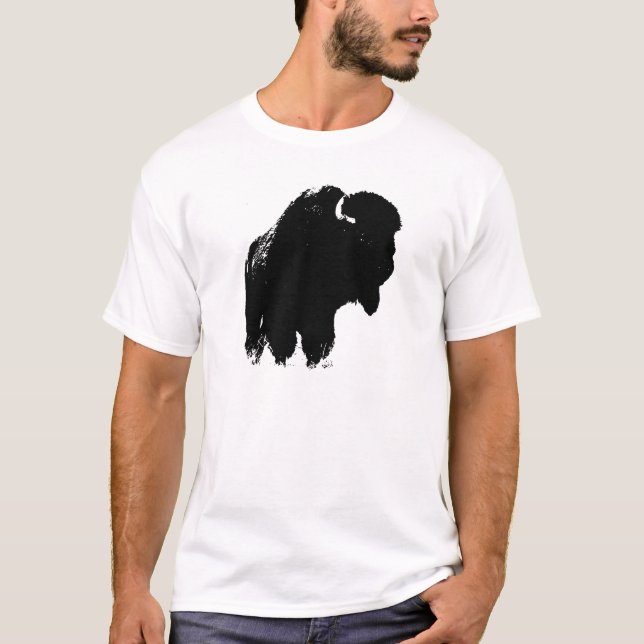 Black & White Pop Art Bison Buffalo T-Shirt (Front)