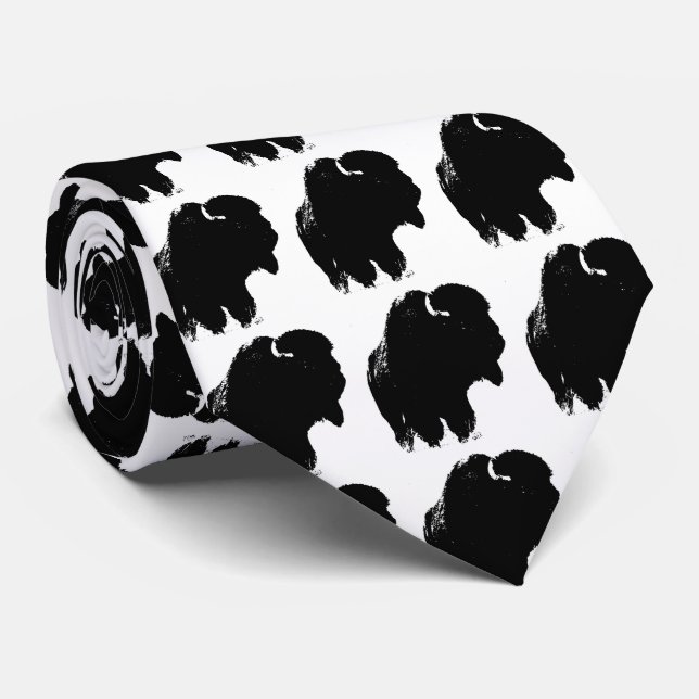 Black & White Pop Art Bison / Buffalo Tie (Rolled)