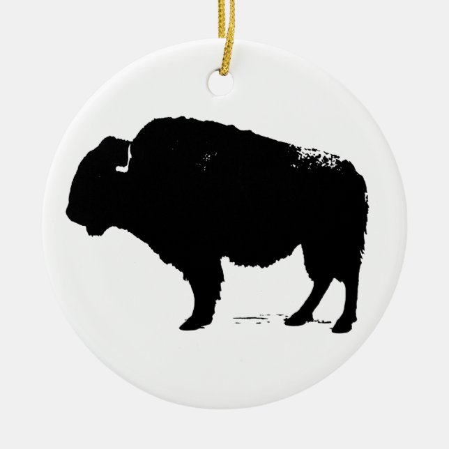 Black & White Pop Art Buffalo Bison Ceramic Ornament (Front)