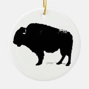 Black & White Pop Art Buffalo Bison Ceramic Ornament