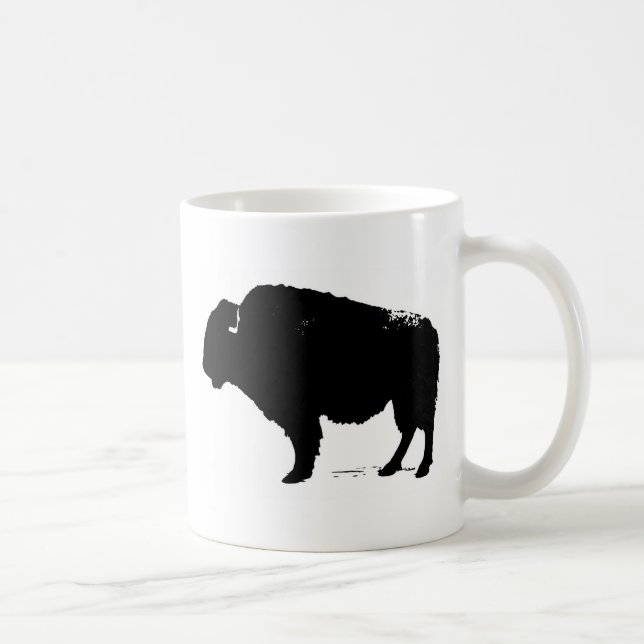 Black & White Pop Art Buffalo Bison Coffee Mug (Right)