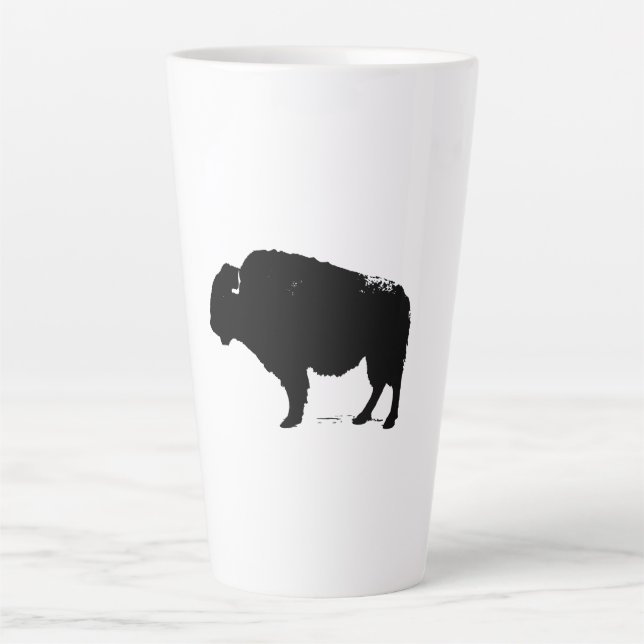 Black & White Pop Art Buffalo Bison Latte Mug (Front)