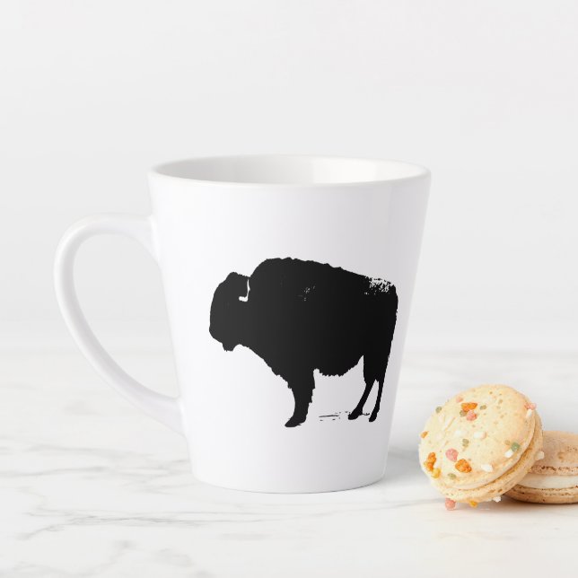 Black & White Pop Art Buffalo Bison Latte Mug (In Situ)