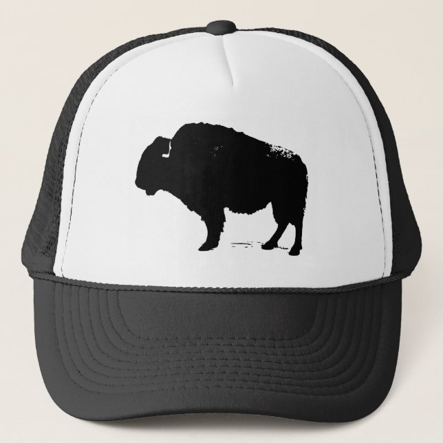 Black & White Pop Art Buffalo Bison Trucker Hat (Front)