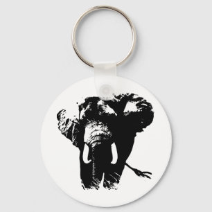 Black & White Pop Art Elephant Key Ring