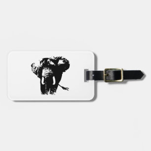 Black & White Pop Art Elephant Luggage Tag