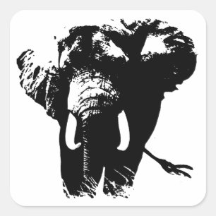 Black & White Pop Art Elephant Square Sticker