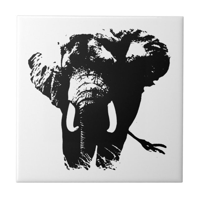 Black & White Pop Art Elephant Tile (Front)