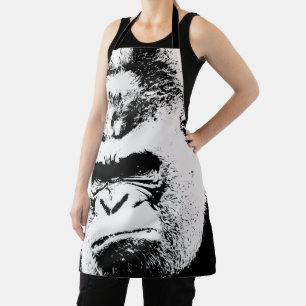 Black & White Pop Art Gorilla Apron