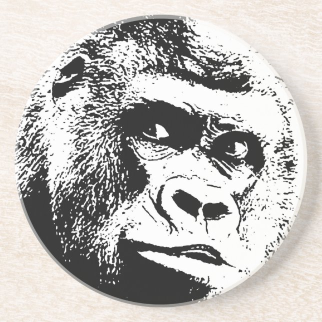 Black White Pop Art Gorilla Coaster (Front)