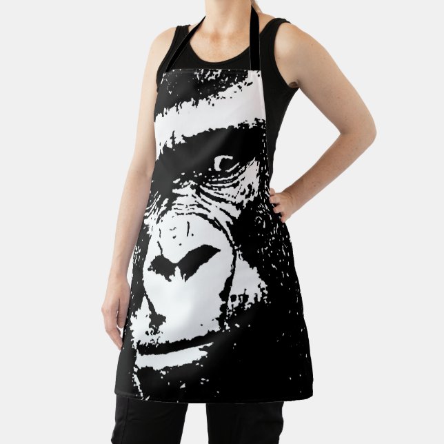 Black & White Pop Art Gorilla Face Apron (Insitu)