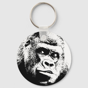 Black White Pop Art Gorilla Key Ring