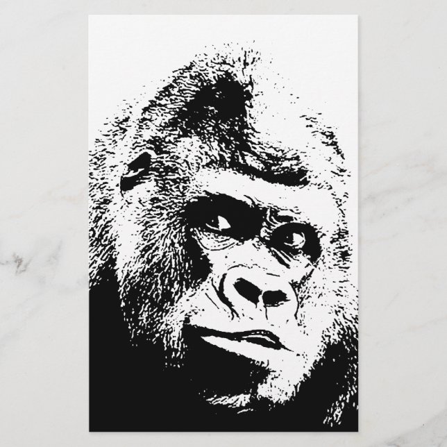 Black White Pop Art Gorilla Stationery (Front)